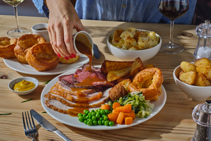a full roast dinner on a plate at a whitbread inns