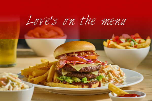 cowboy burger on table for whitbread inns on valentines day